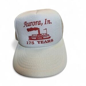 VTG 1994 Aurora IN 175 Years AnniverAurora 175th Anniversary Hat - Cream and Red